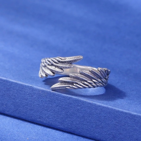 NEW Carved Angel Wing Wrap Ring | 925 Sterling Silver - Picture 6 of 10